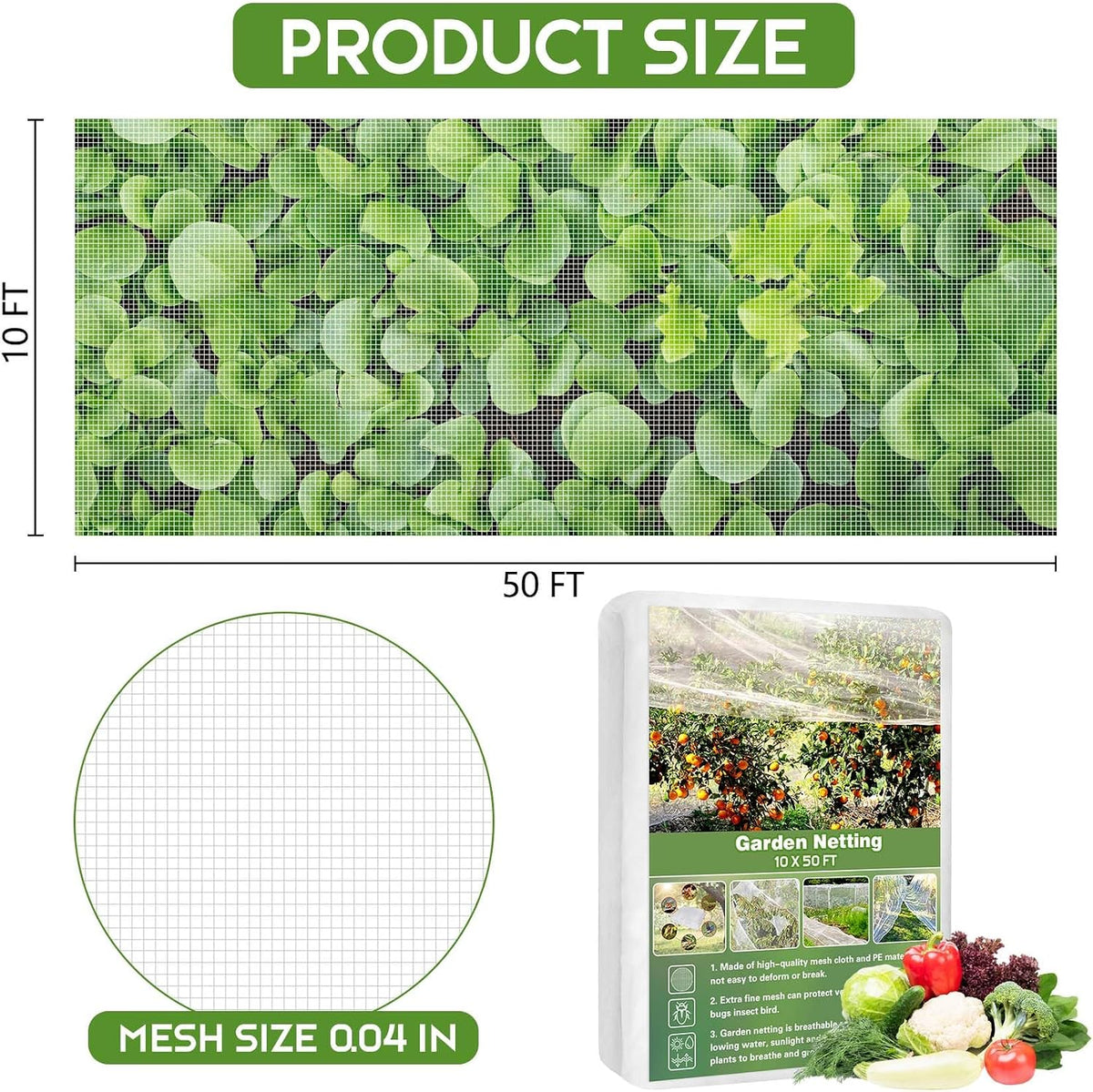 67 Pcs Garden Netting Kit, 10x25 Ft Ultra Mosquito Bird Netting with 6 Hoops & 12 Clips, Fruit Tree Netting for Patio Raised Beds Vegetable Flowers Protection Barrier