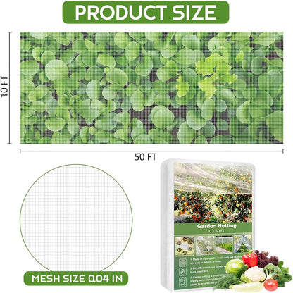 67 Pcs Garden Netting Kit, 10x25 Ft Ultra Mosquito Bird Netting with 6 Hoops & 12 Clips, Fruit Tree Netting for Patio Raised Beds Vegetable Flowers Protection Barrier