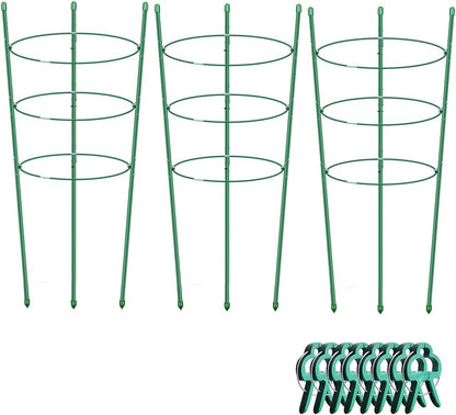 Plant Support Cages for Climbing Plant Upgrade Flower Tomato cage with Stand Stakes and Stable Support Rings, 3 Pack with 12 Clips (36")