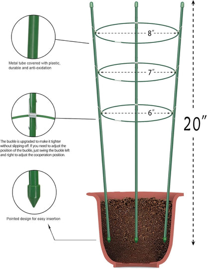 Plant Support Cages for Climbing Plant Upgrade Flower Tomato cage with Stand Stakes and Stable Support Rings, 3 Pack with 12 Clips (36")