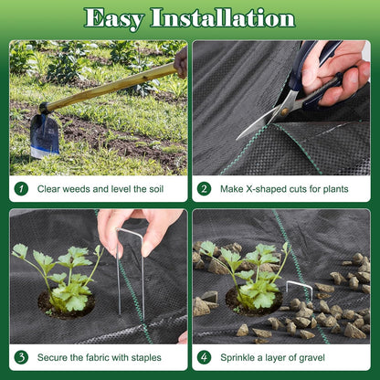 4FT x 100FT Landscape Fabric Weed Barrier Fabric, Heavy Duty 3.2oz Ground Cover Geotextile Fabric for Gardening, with 30 U-Shaped Stakes (2 Pack 4x50FT)