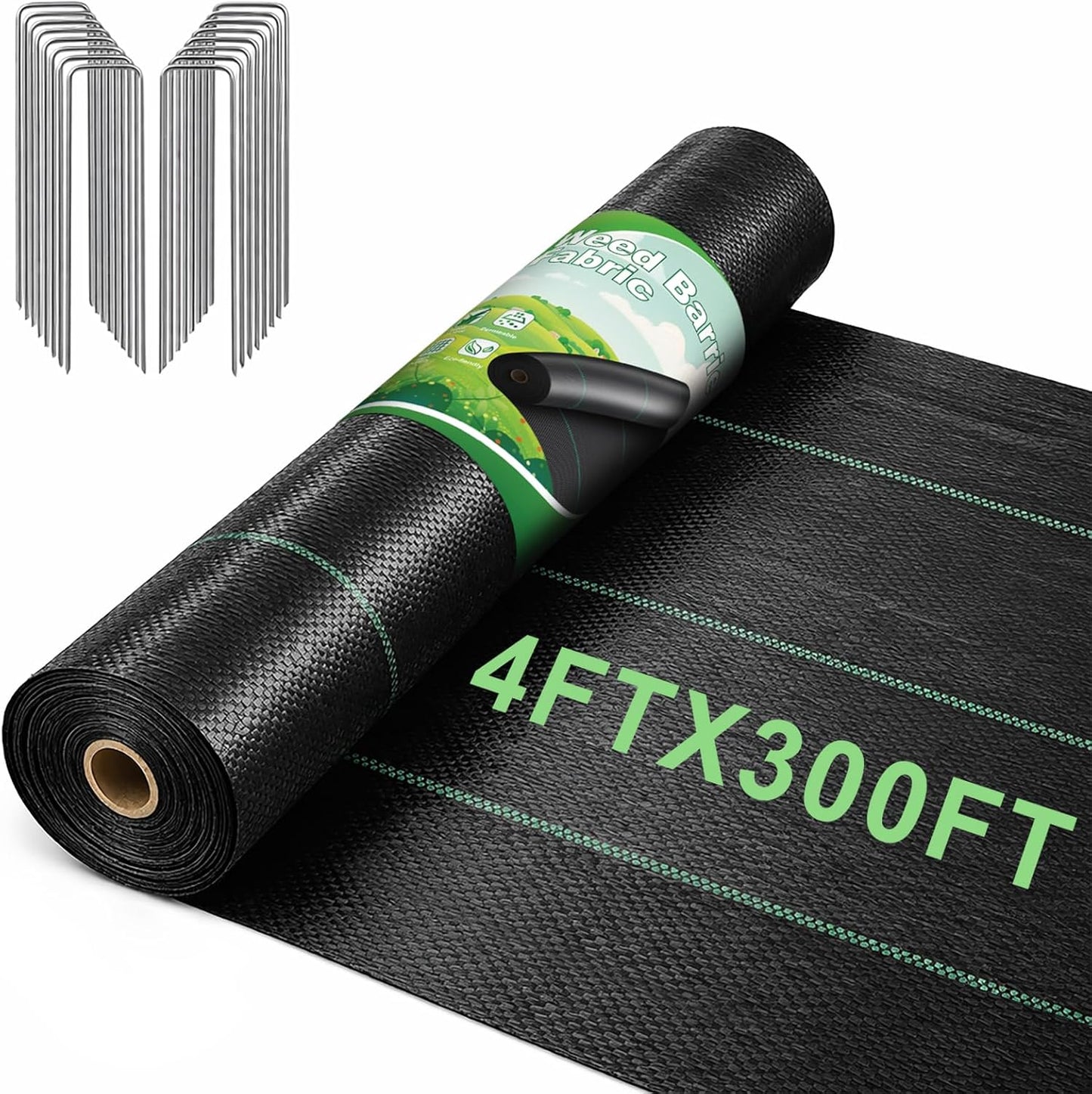 4FT x 100FT Landscape Fabric Weed Barrier Fabric, Heavy Duty 3.2oz Ground Cover Geotextile Fabric for Gardening, with 30 U-Shaped Stakes (2 Pack 4x50FT)