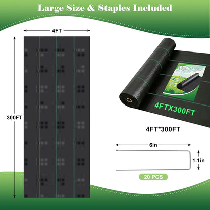 4FT x 100FT Landscape Fabric Weed Barrier Fabric, Heavy Duty 3.2oz Ground Cover Geotextile Fabric for Gardening, with 30 U-Shaped Stakes (2 Pack 4x50FT)