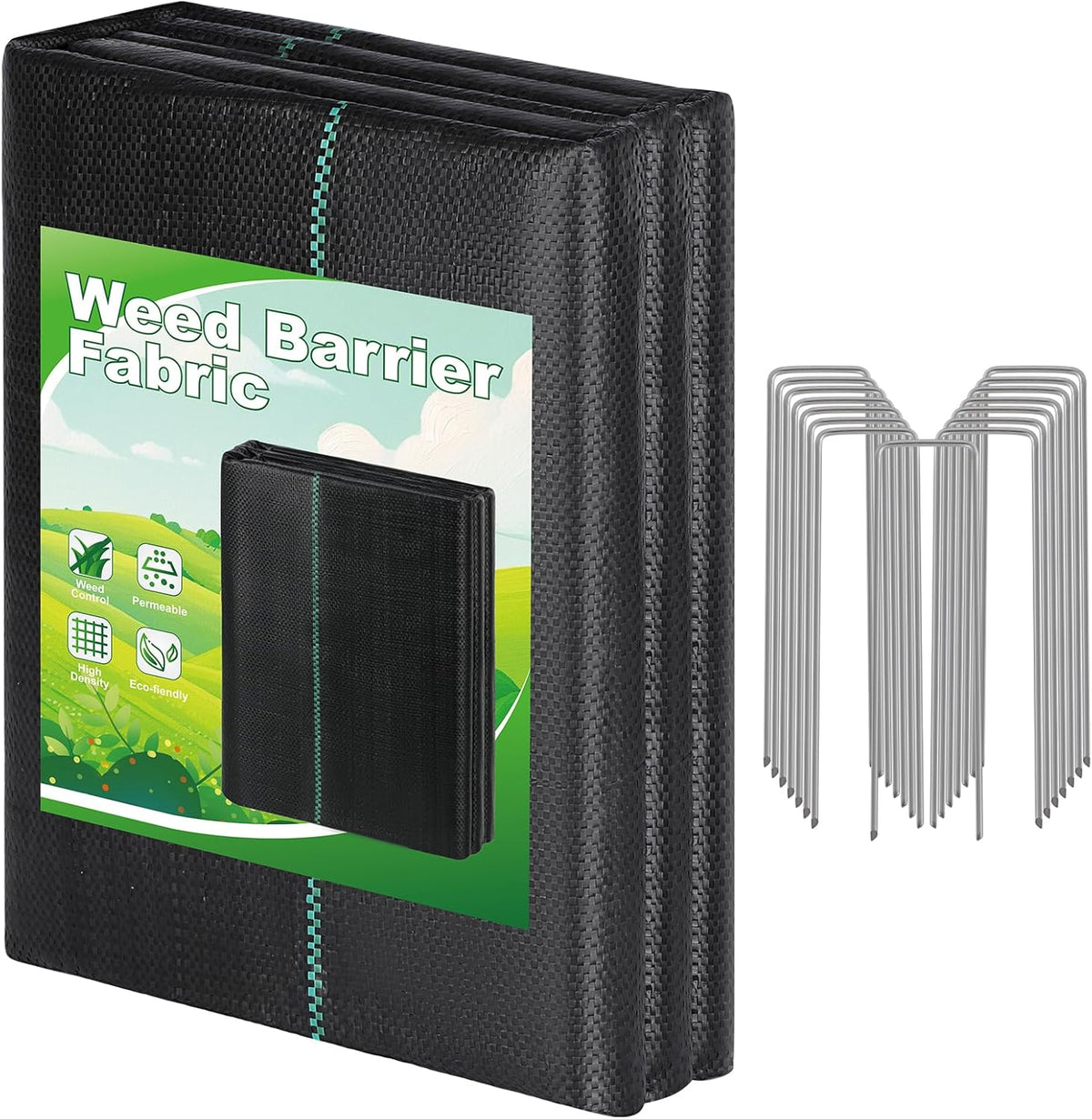 4FT x 100FT Landscape Fabric Weed Barrier Fabric, Heavy Duty 3.2oz Ground Cover Geotextile Fabric for Gardening, with 30 U-Shaped Stakes (2 Pack 4x50FT)