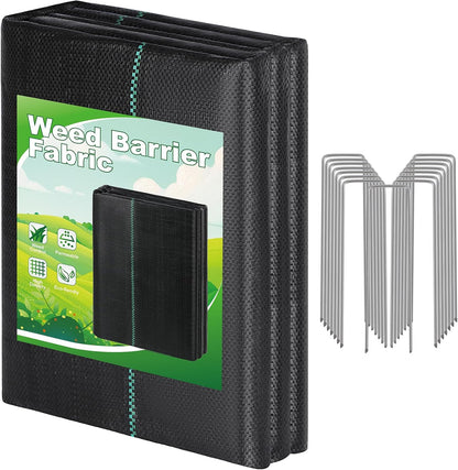 4FT x 100FT Landscape Fabric Weed Barrier Fabric, Heavy Duty 3.2oz Ground Cover Geotextile Fabric for Gardening, with 30 U-Shaped Stakes (2 Pack 4x50FT)