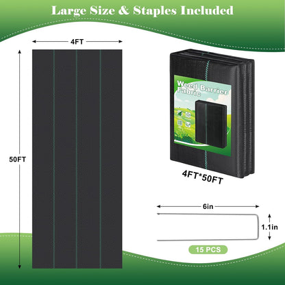 4FT x 100FT Landscape Fabric Weed Barrier Fabric, Heavy Duty 3.2oz Ground Cover Geotextile Fabric for Gardening, with 30 U-Shaped Stakes (2 Pack 4x50FT)
