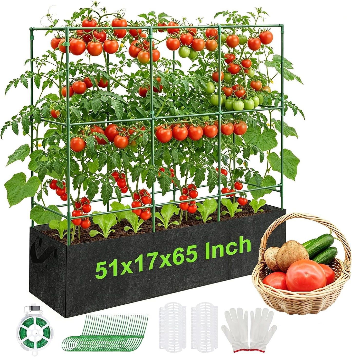 51x17x65Inch Tomato Cage for Garden - with 46 Gallon Grow Bags