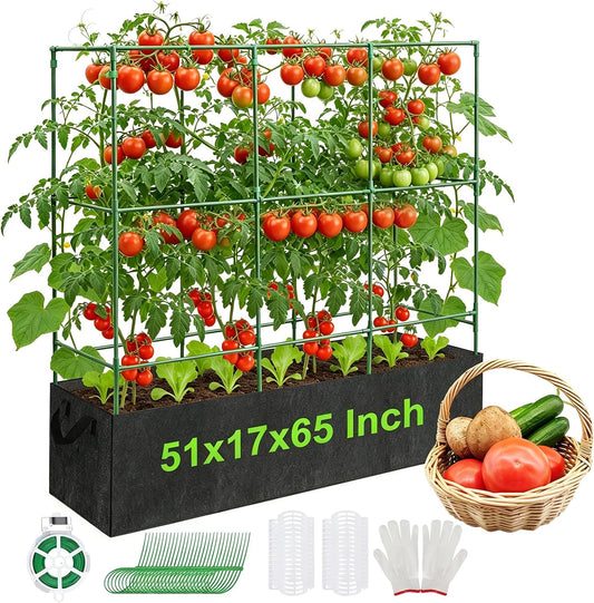 51x17x65Inch Tomato Cage for Garden - with 46 Gallon Grow Bags