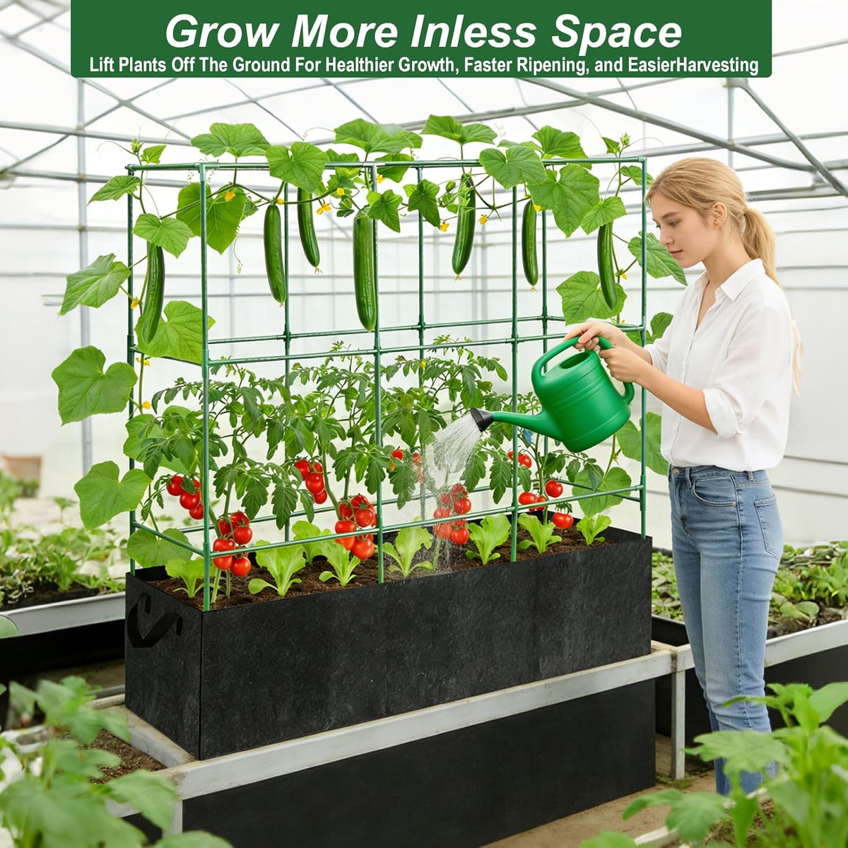 51x17x65Inch Tomato Cage for Garden - with 46 Gallon Grow Bags