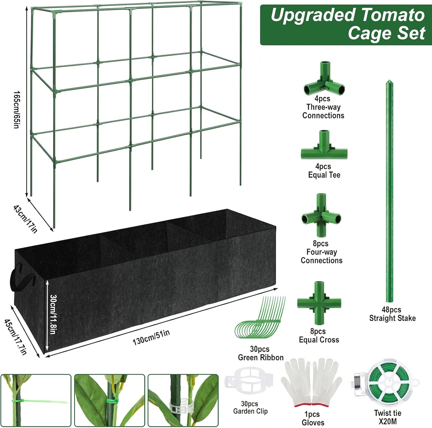 51x17x65Inch Tomato Cage for Garden - with 46 Gallon Grow Bags