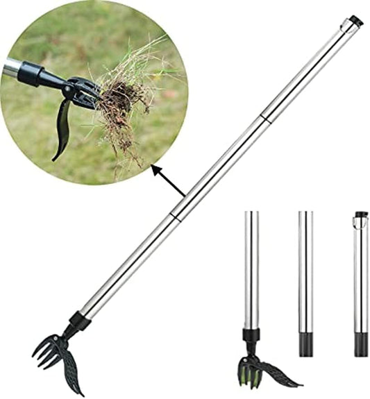 Weed Picker with Handle Stand Up Weed Puller Tool for Garden Adjustable Weeder Weed Removal with Non-Slip Metal Front Claws, Easy to Carry, No Squatting Needed