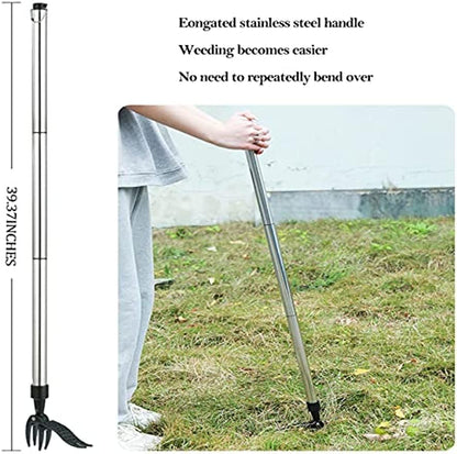 Weed Picker with Handle Stand Up Weed Puller Tool for Garden Adjustable Weeder Weed Removal with Non-Slip Metal Front Claws, Easy to Carry, No Squatting Needed
