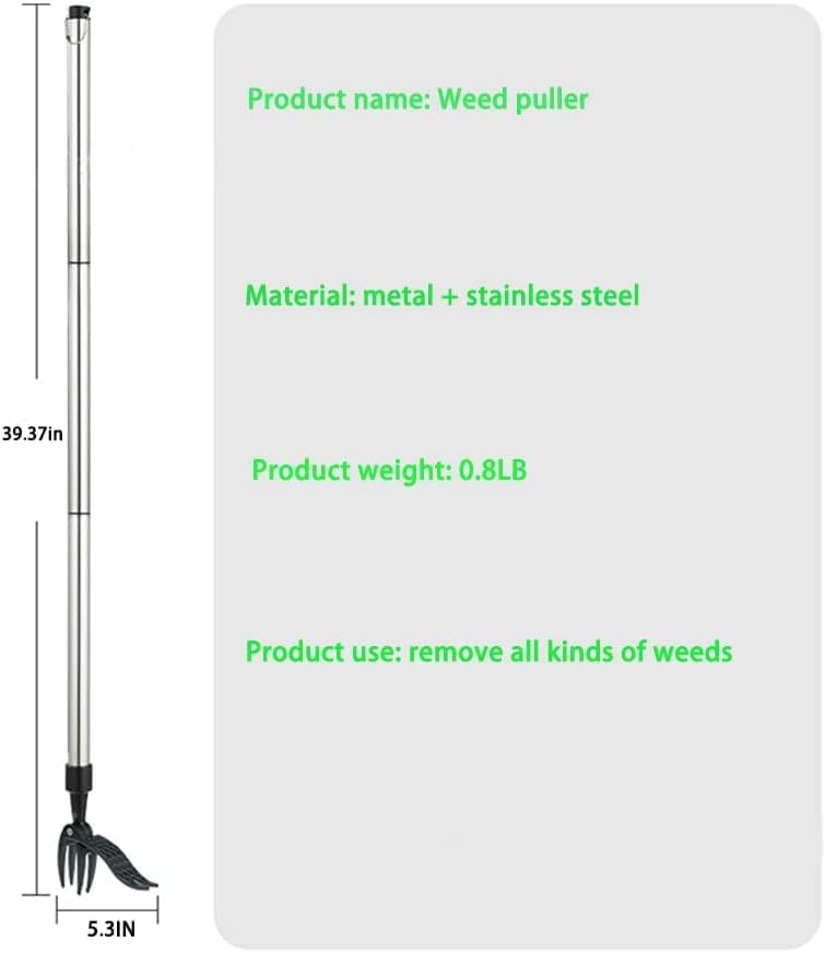 Weed Picker with Handle Stand Up Weed Puller Tool for Garden Adjustable Weeder Weed Removal with Non-Slip Metal Front Claws, Easy to Carry, No Squatting Needed