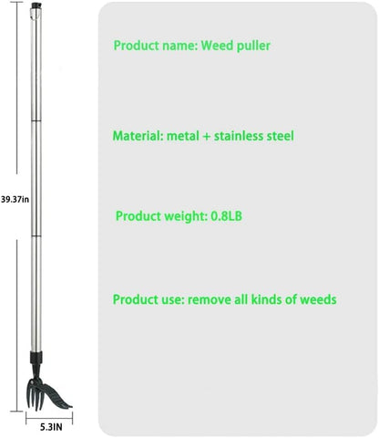 Weed Picker with Handle Stand Up Weed Puller Tool for Garden Adjustable Weeder Weed Removal with Non-Slip Metal Front Claws, Easy to Carry, No Squatting Needed