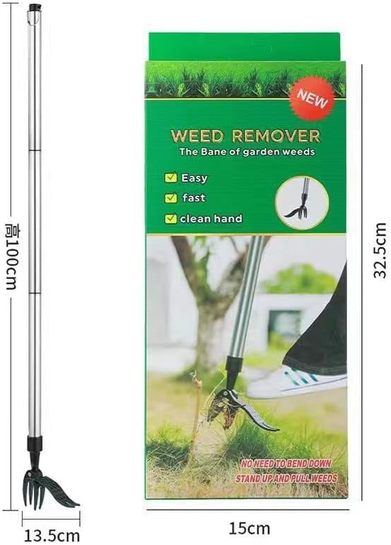 Weed Picker with Handle Stand Up Weed Puller Tool for Garden Adjustable Weeder Weed Removal with Non-Slip Metal Front Claws, Easy to Carry, No Squatting Needed