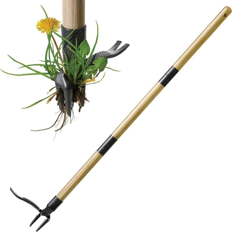 Stand-Up Weed Puller Tool with Long Handle for Dandelions and Garden Weeds.