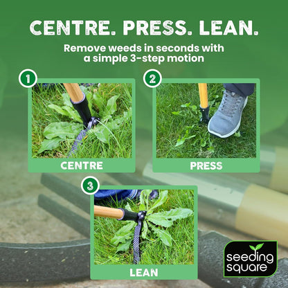 Stand-Up Weed Puller Tool with Long Handle for Dandelions and Garden Weeds.