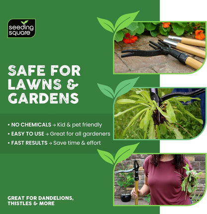Stand-Up Weed Puller Tool with Long Handle for Dandelions and Garden Weeds.