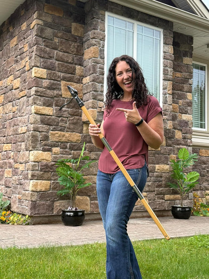 Stand-Up Weed Puller Tool with Long Handle for Dandelions and Garden Weeds.