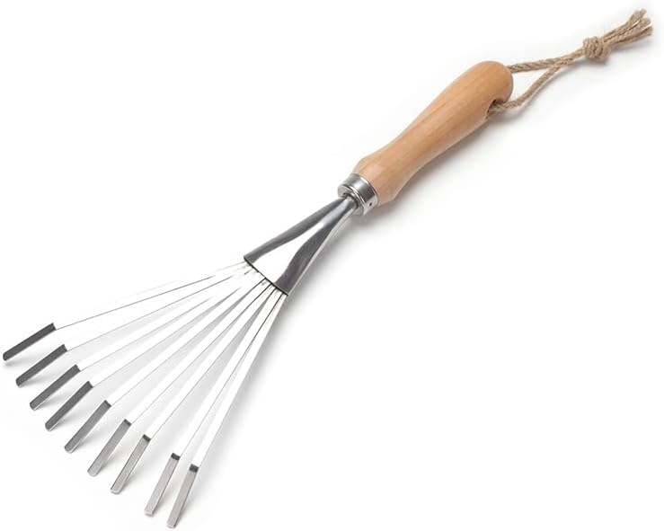 9 Tines Fan Lawn Leaf Hand Rakes Stainless Steel Beech Handle Soil Tille Garden Shrub Rake Small Leaf Rakes for Sweep Leaves & Loose Debris in Garden Lawns Yards 14.5 inch