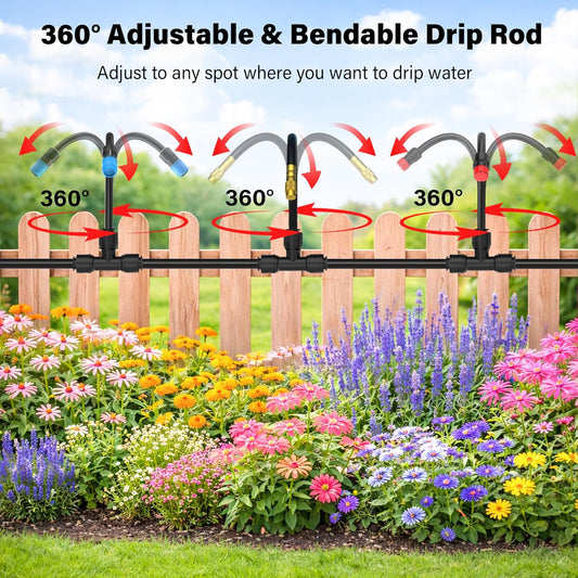 2026-Upgrade 360° Adjustable Drip Irrigation System Kit, 200FT Bendable Watering Misting System with 3 Spray Nozzle Types, 1/2"(50FT) & 1/4"(150FT) Tubing for Garden Raised Bed Lawn & Greenhouse