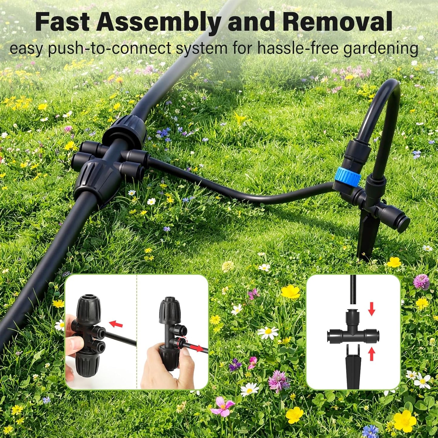 2026-Upgrade 360° Adjustable Drip Irrigation System Kit, 200FT Bendable Watering Misting System with 3 Spray Nozzle Types, 1/2"(50FT) & 1/4"(150FT) Tubing for Garden Raised Bed Lawn & Greenhouse