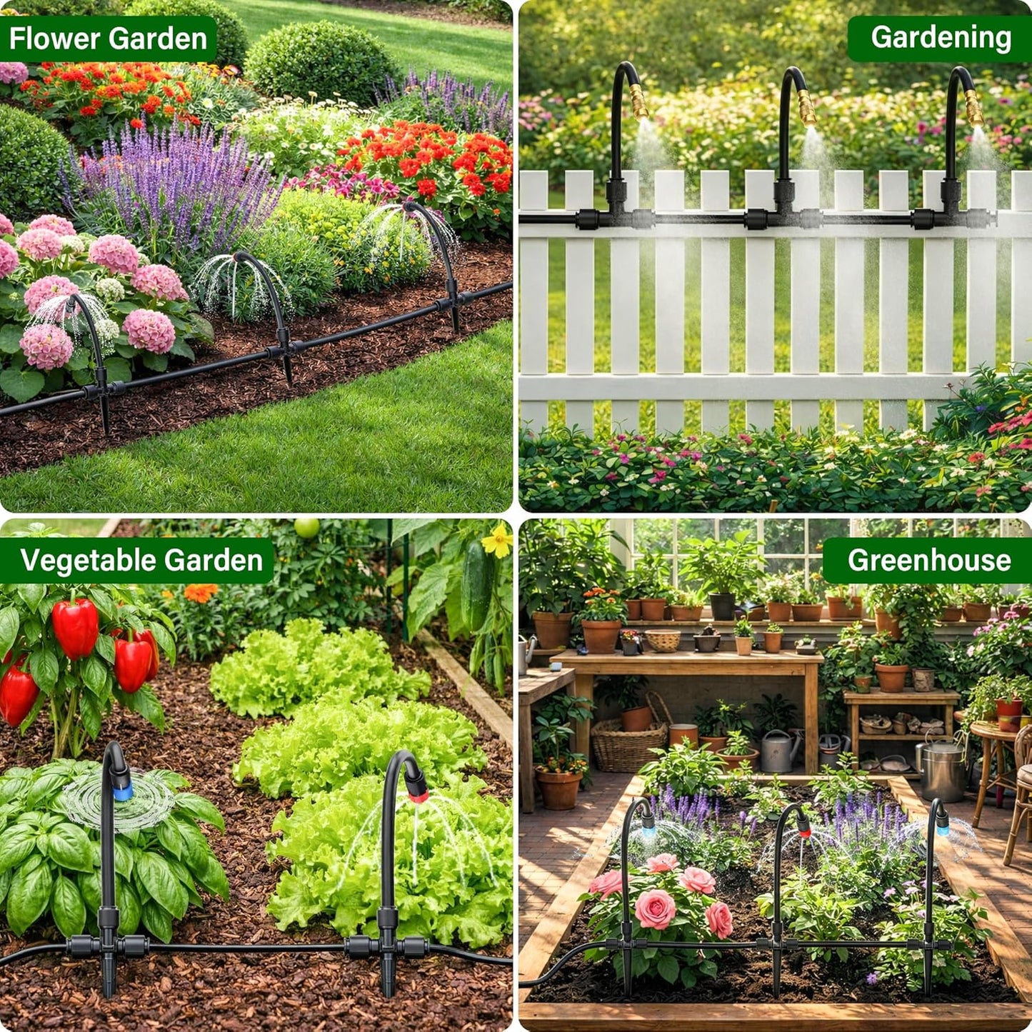 2026-Upgrade 360° Adjustable Drip Irrigation System Kit, 200FT Bendable Watering Misting System with 3 Spray Nozzle Types, 1/2"(50FT) & 1/4"(150FT) Tubing for Garden Raised Bed Lawn & Greenhouse