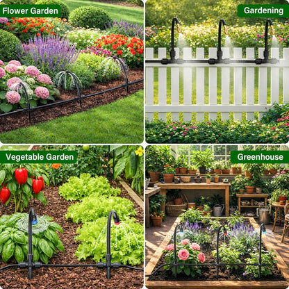 2026-Upgrade 360° Adjustable Drip Irrigation System Kit, 200FT Bendable Watering Misting System with 3 Spray Nozzle Types, 1/2"(50FT) & 1/4"(150FT) Tubing for Garden Raised Bed Lawn & Greenhouse