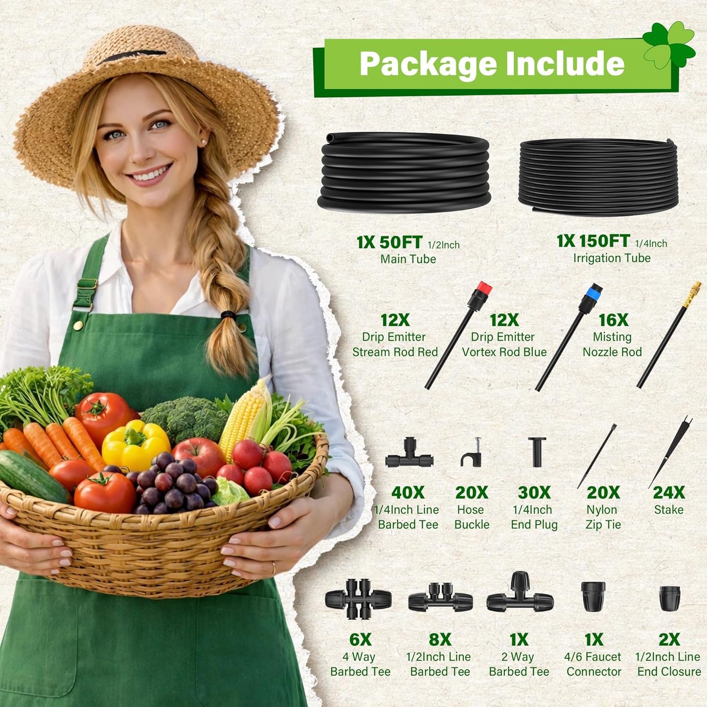 2026-Upgrade 360° Adjustable Drip Irrigation System Kit, 200FT Bendable Watering Misting System with 3 Spray Nozzle Types, 1/2"(50FT) & 1/4"(150FT) Tubing for Garden Raised Bed Lawn & Greenhouse
