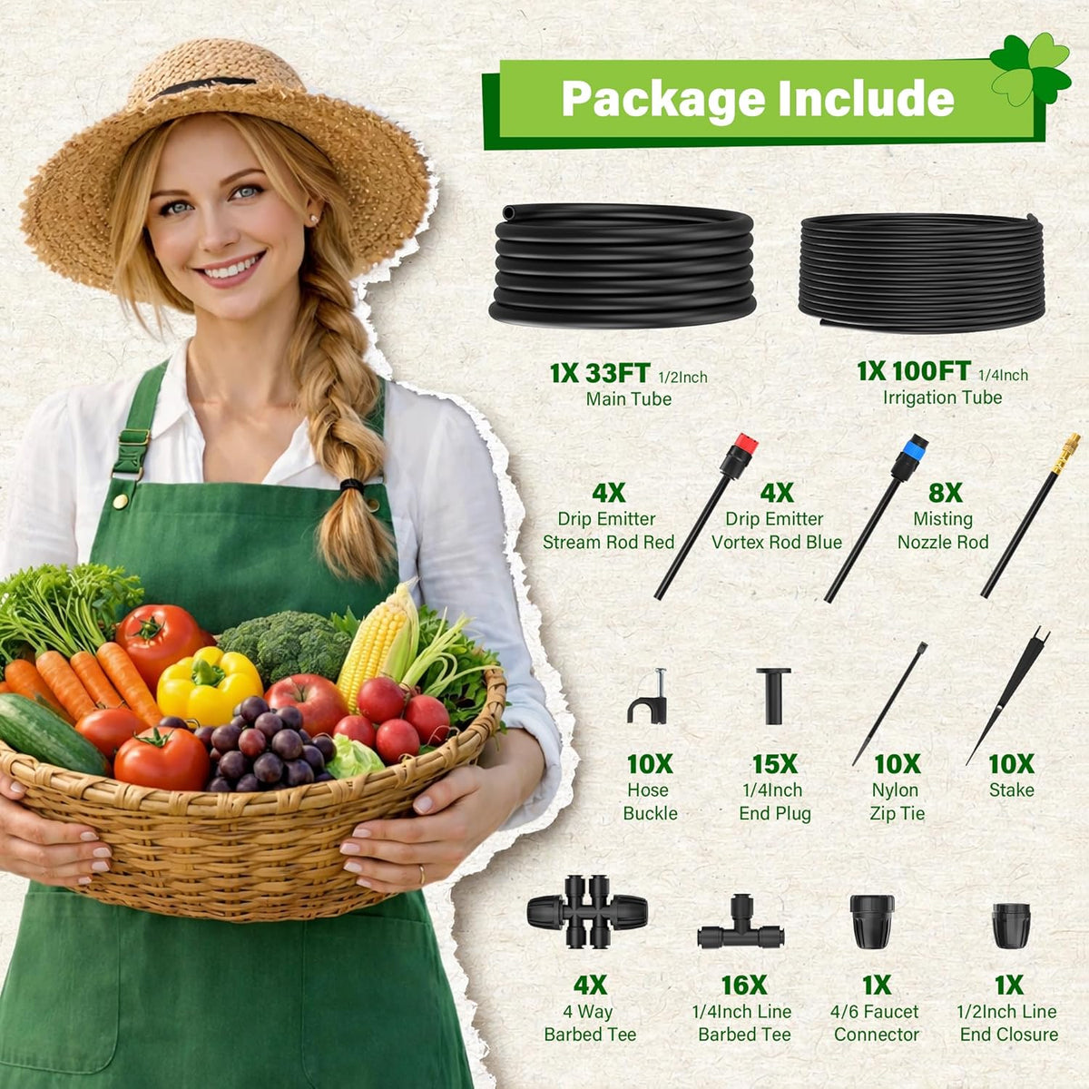 2026-Upgrade 360° Adjustable Drip Irrigation System Kit, 200FT Bendable Watering Misting System with 3 Spray Nozzle Types, 1/2"(50FT) & 1/4"(150FT) Tubing for Garden Raised Bed Lawn & Greenhouse