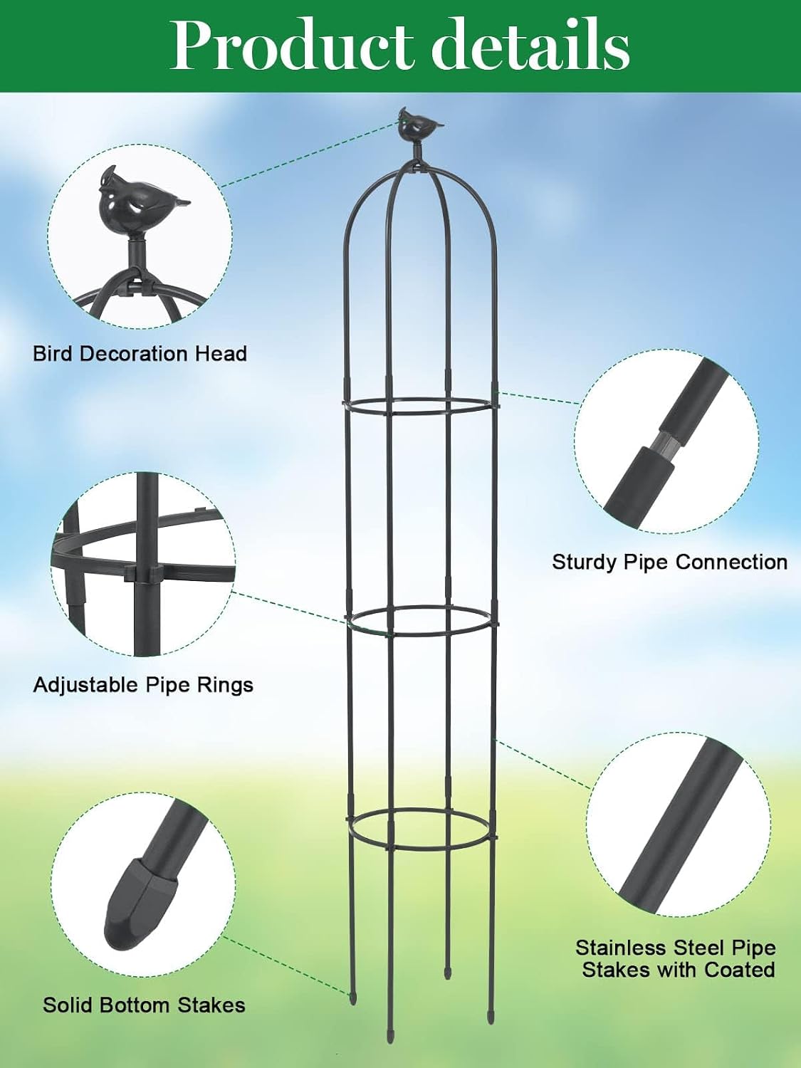 2PCS 6FT Obelisk Trellis for Climbing Plants, Garden Tower Trellis