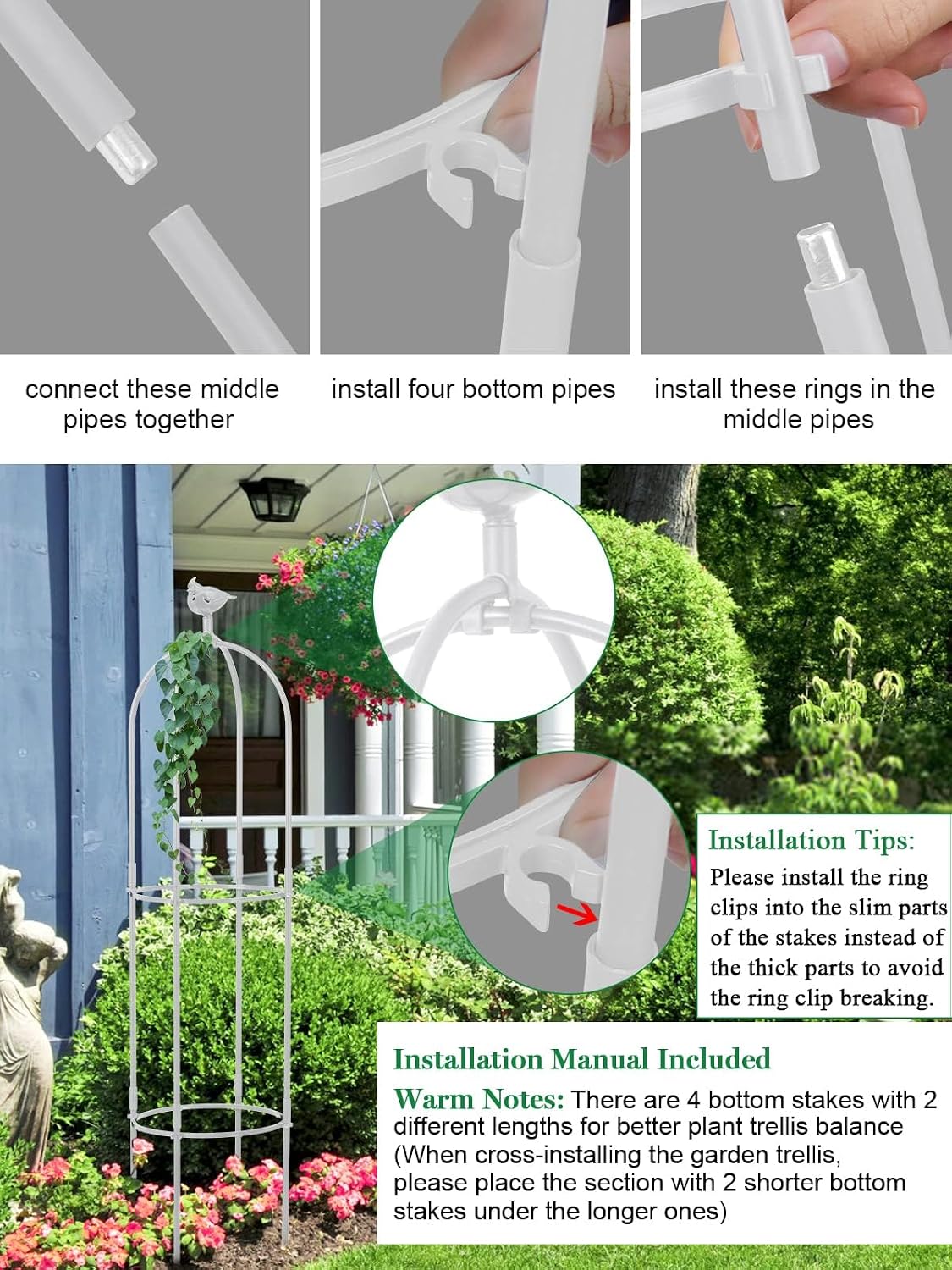 2PCS 6FT Obelisk Trellis for Climbing Plants, Garden Tower Trellis