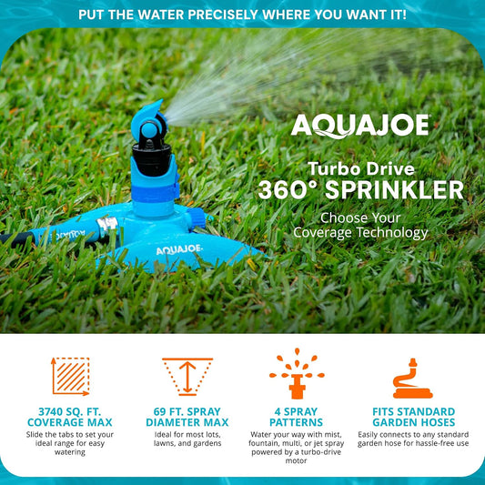 AJ-MSSBM 4-Pattern Sprinkler with 360-Degree Rotation and Metal Base, Up to 3,740-Square-Foot Coverage