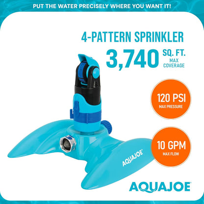 AJ-MSSBM 4-Pattern Sprinkler with 360-Degree Rotation and Metal Base, Up to 3,740-Square-Foot Coverage