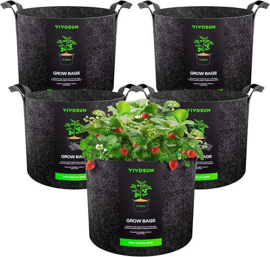 5-Pack 15 Gallon Plant Grow Bags Fabric Pots with Handles