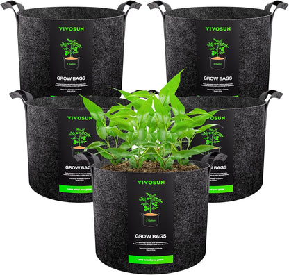 5-Pack 15 Gallon Plant Grow Bags Fabric Pots with Handles