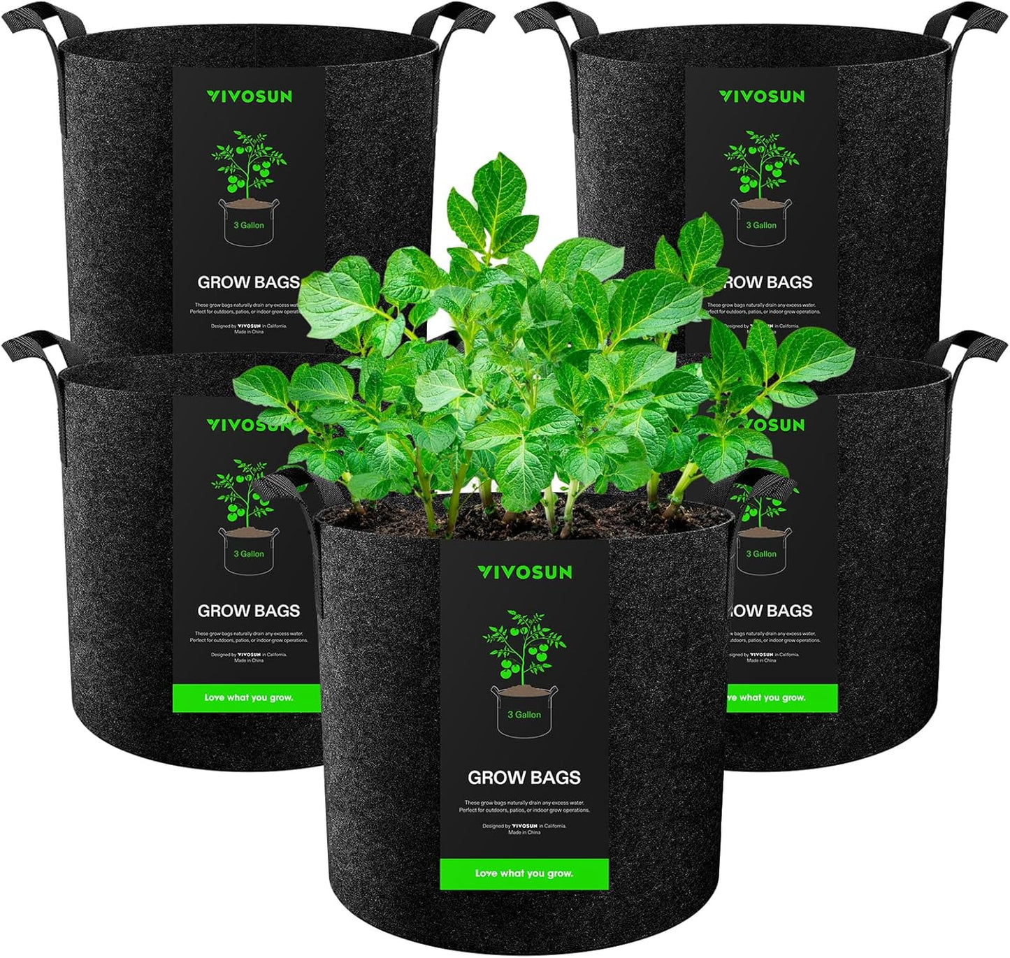 5-Pack 15 Gallon Plant Grow Bags Fabric Pots with Handles