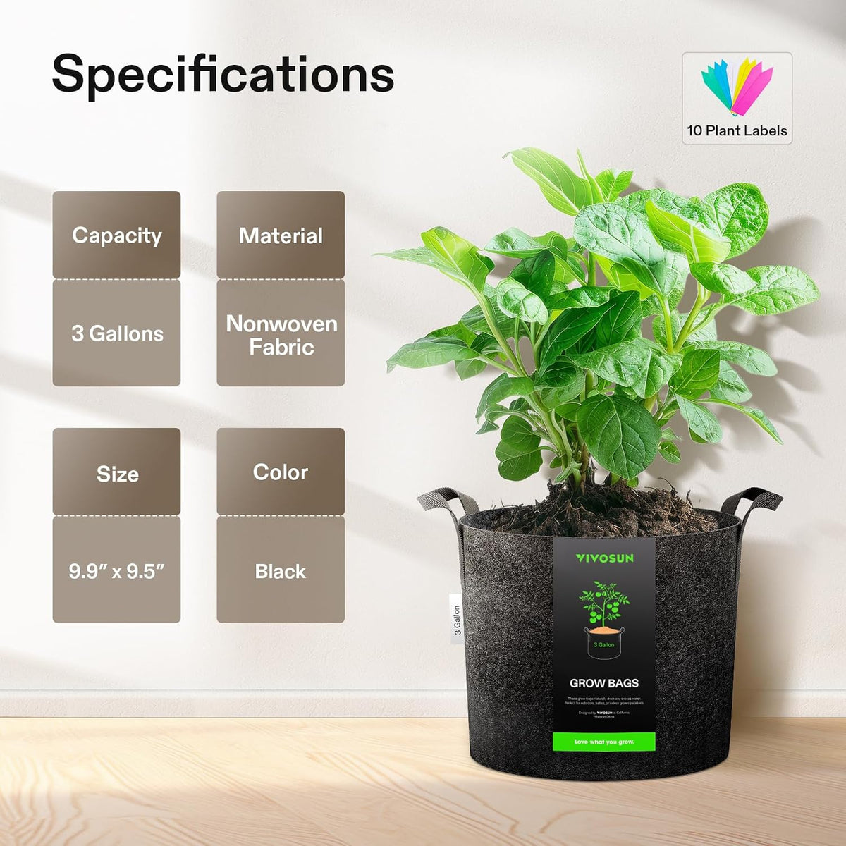 5-Pack 15 Gallon Plant Grow Bags Fabric Pots with Handles