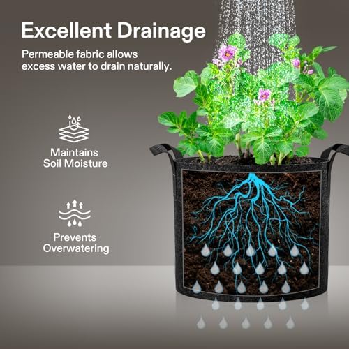 5-Pack 15 Gallon Plant Grow Bags Fabric Pots with Handles
