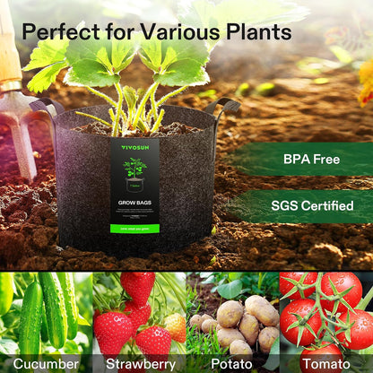 5-Pack 15 Gallon Plant Grow Bags Fabric Pots with Handles