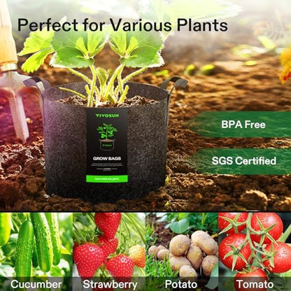 5-Pack 15 Gallon Plant Grow Bags Fabric Pots with Handles