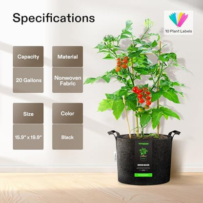 5-Pack 15 Gallon Plant Grow Bags Fabric Pots with Handles