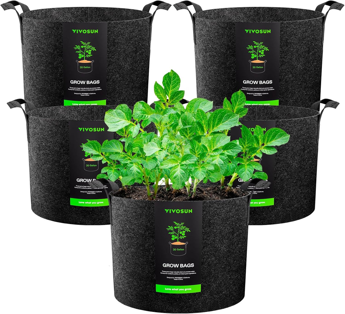 5-Pack 15 Gallon Plant Grow Bags Fabric Pots with Handles