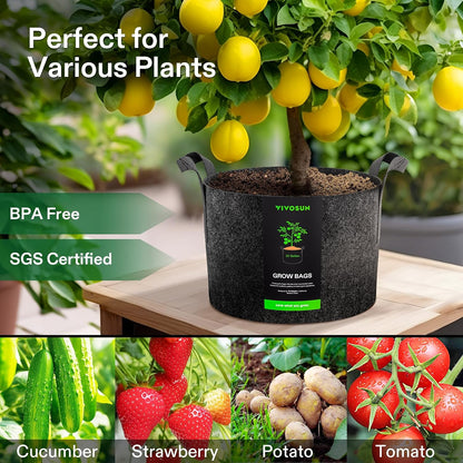 5-Pack 15 Gallon Plant Grow Bags Fabric Pots with Handles