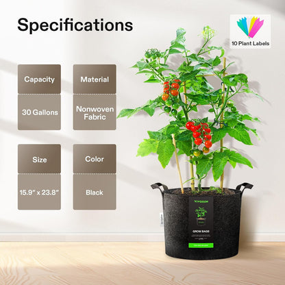 5-Pack 15 Gallon Plant Grow Bags Fabric Pots with Handles