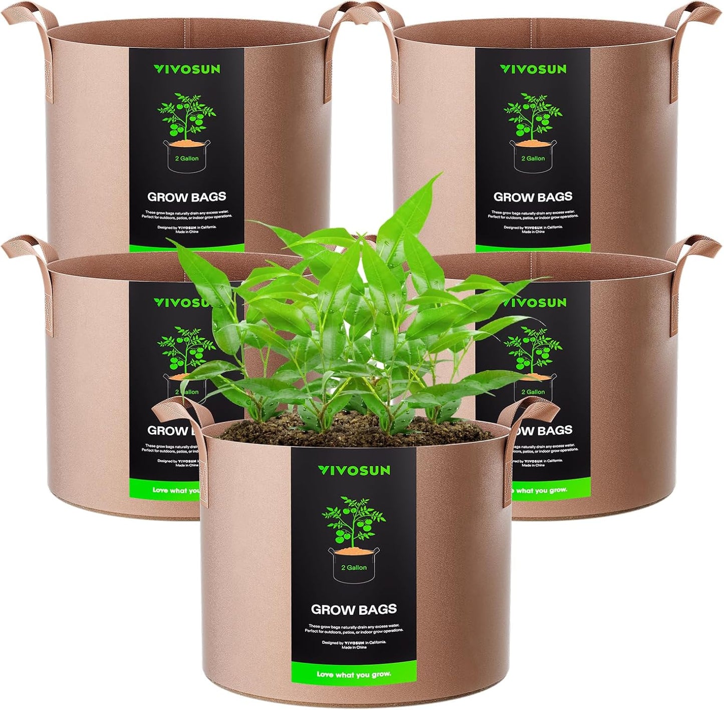 5-Pack 15 Gallon Plant Grow Bags Fabric Pots with Handles