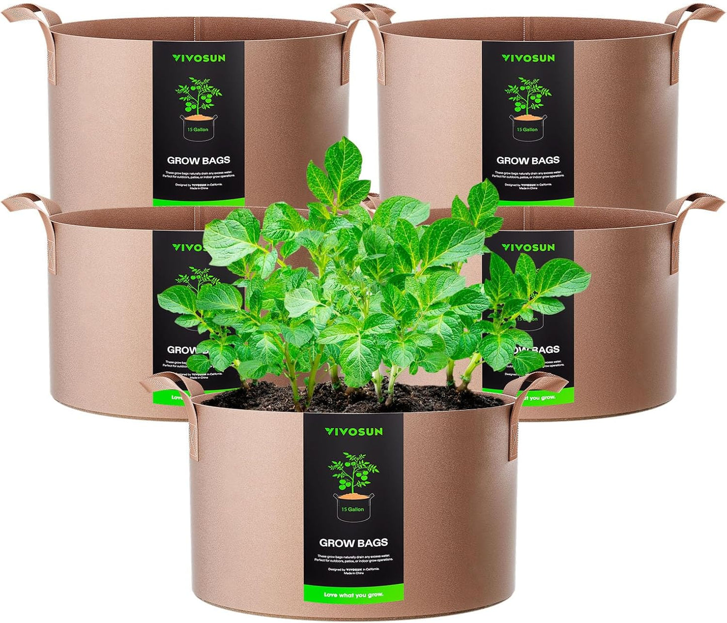 5-Pack 15 Gallon Plant Grow Bags Fabric Pots with Handles