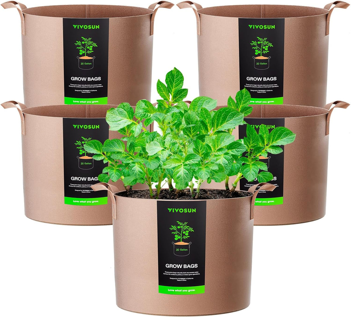 5-Pack 15 Gallon Plant Grow Bags Fabric Pots with Handles