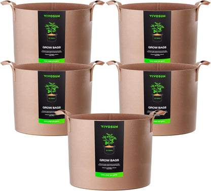 5-Pack 15 Gallon Plant Grow Bags Fabric Pots with Handles