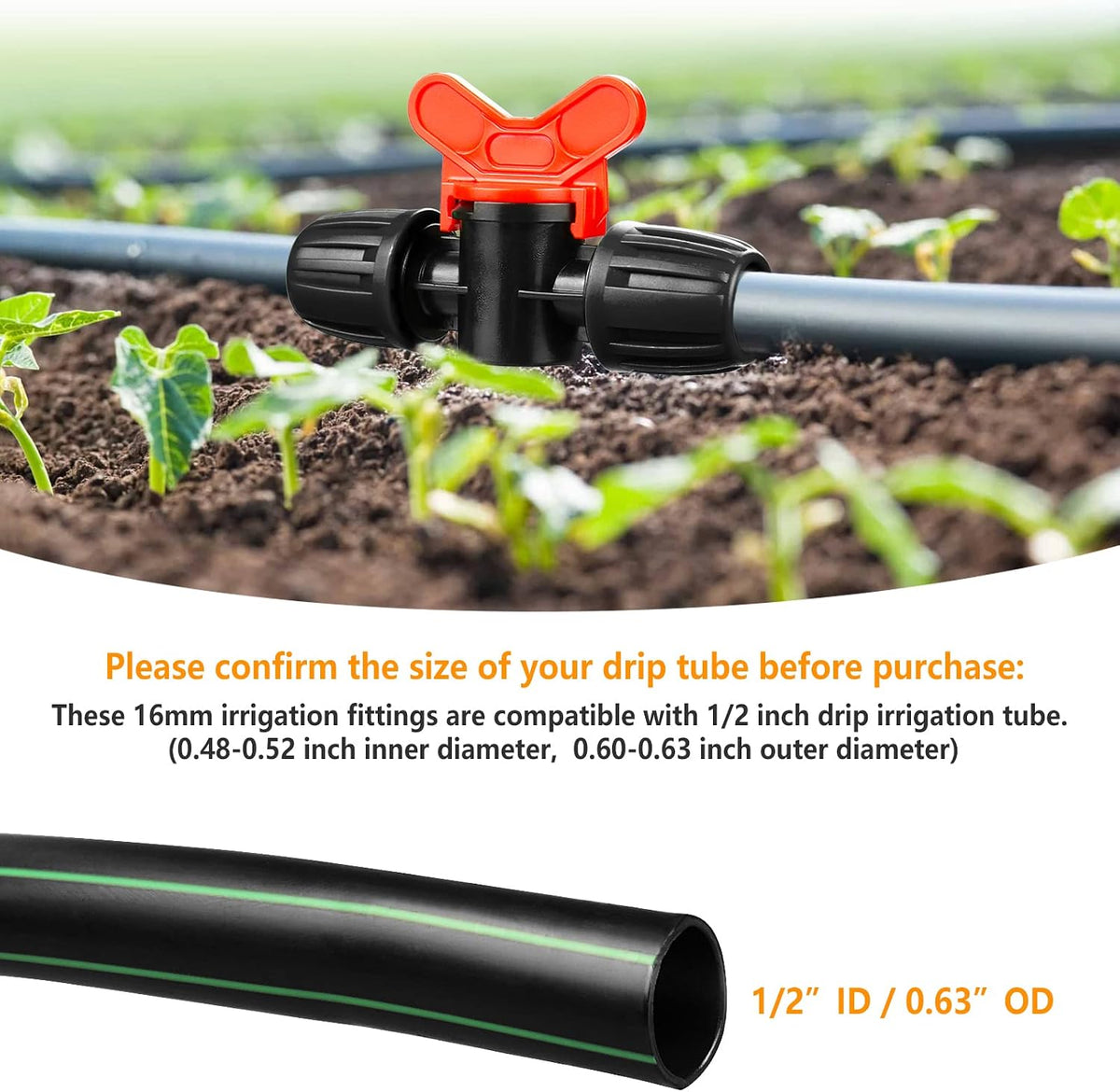 Drip Irrigation Fittings Kit for 1/2 Inch Drip Tubing, 20 Pieces 1/2" Drip Line Anti-Drop Barbed Locked Nut Connectors - 4 Couplings 3 Tees 3 Plugs 2 Valves 2 Elbows 6 Reducing Tees